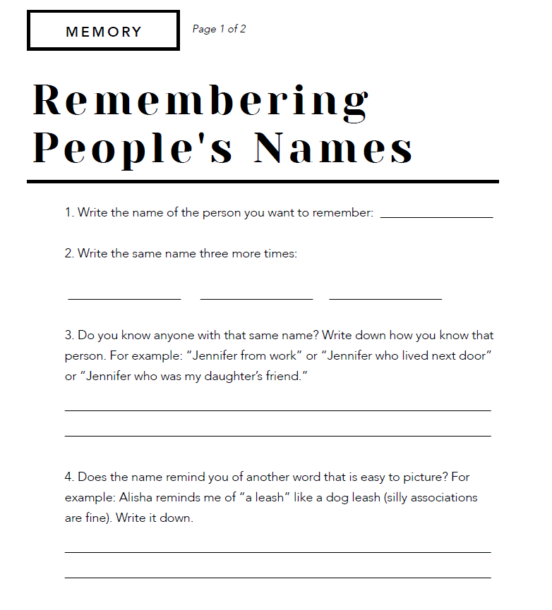 memory worksheets free pdf