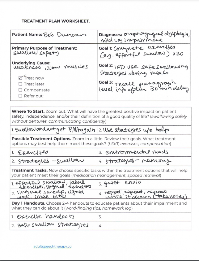 Treatment Plan Example Therapy